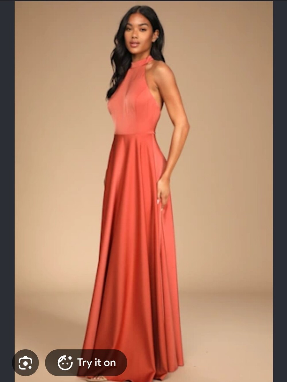 Lulu's Rust Halter Satin Maxi Dress
